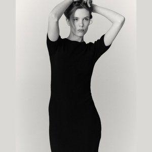 {H&M} Ribbed High Neck Black BodyCon Midi Dress